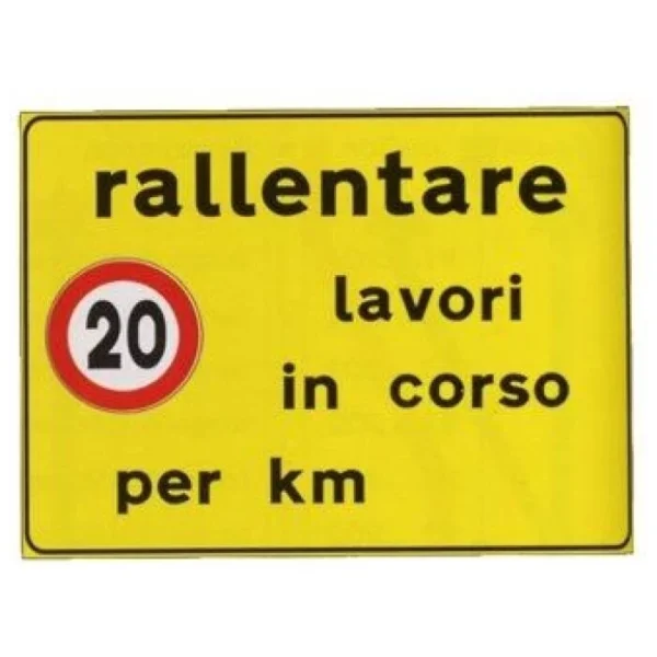 Segnale temporaneo da cantiere 90×60 rallentare lavori in corsi per km