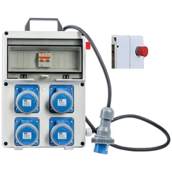 Quadretto 4 prese monofase ip67 con pulsante di emergenza